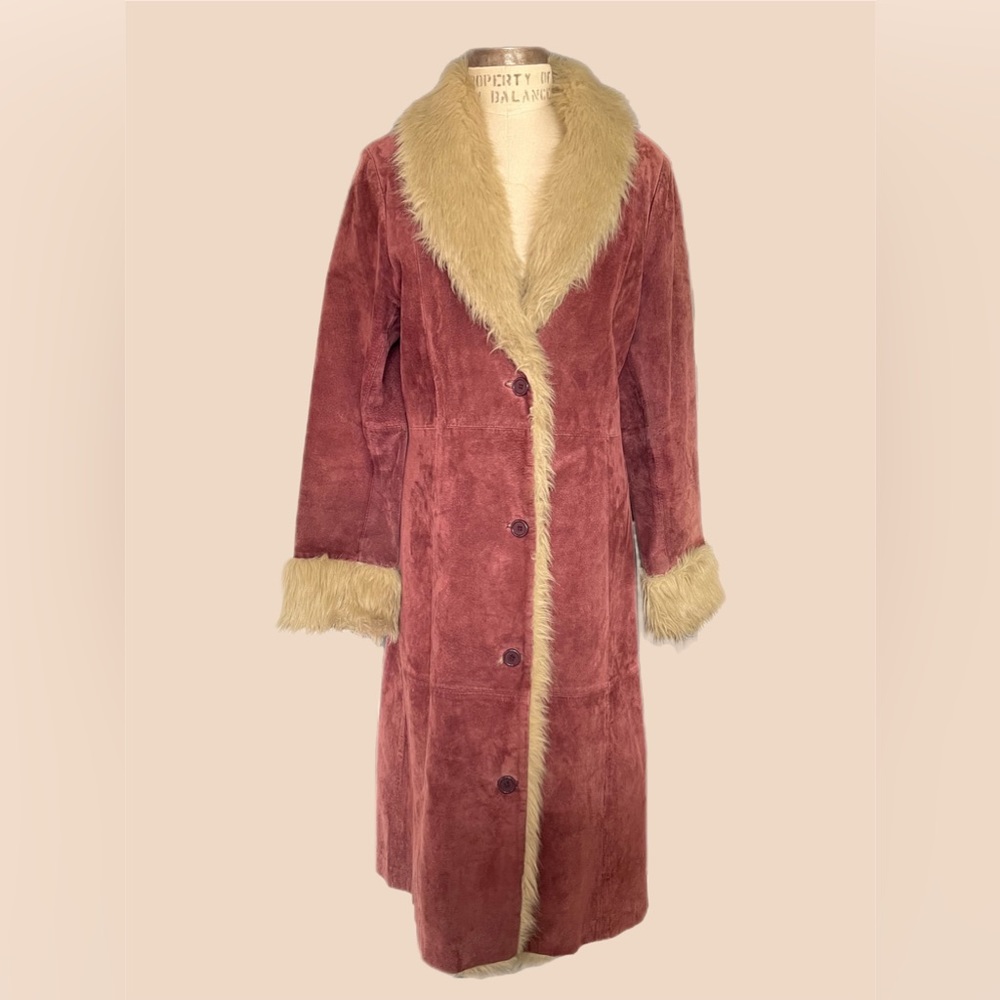 90s B Lucid Ltd Faux Fur Lined Suede Trench